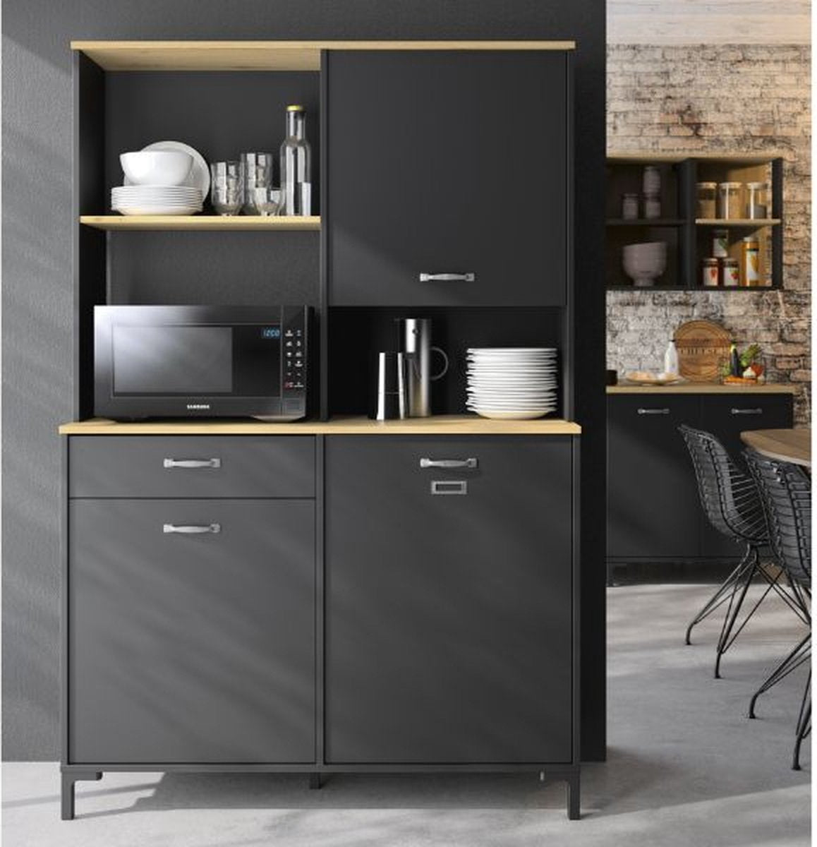 Opbergkast - keukenbuffet 120cm 1 lade 2 deuren  zwart