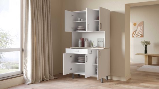 Keukenbuffet Trendy 6 deuren, 1 lade in witte melamine