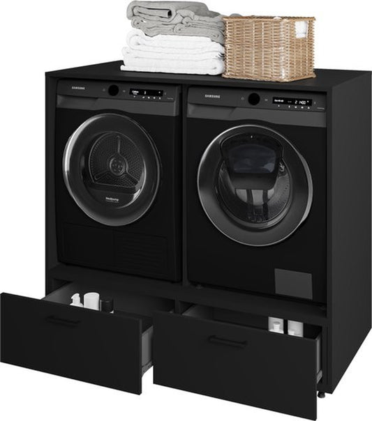 Trendmeubel - Mielo Wasmachine en droger ombouw - Met lade - Zwart