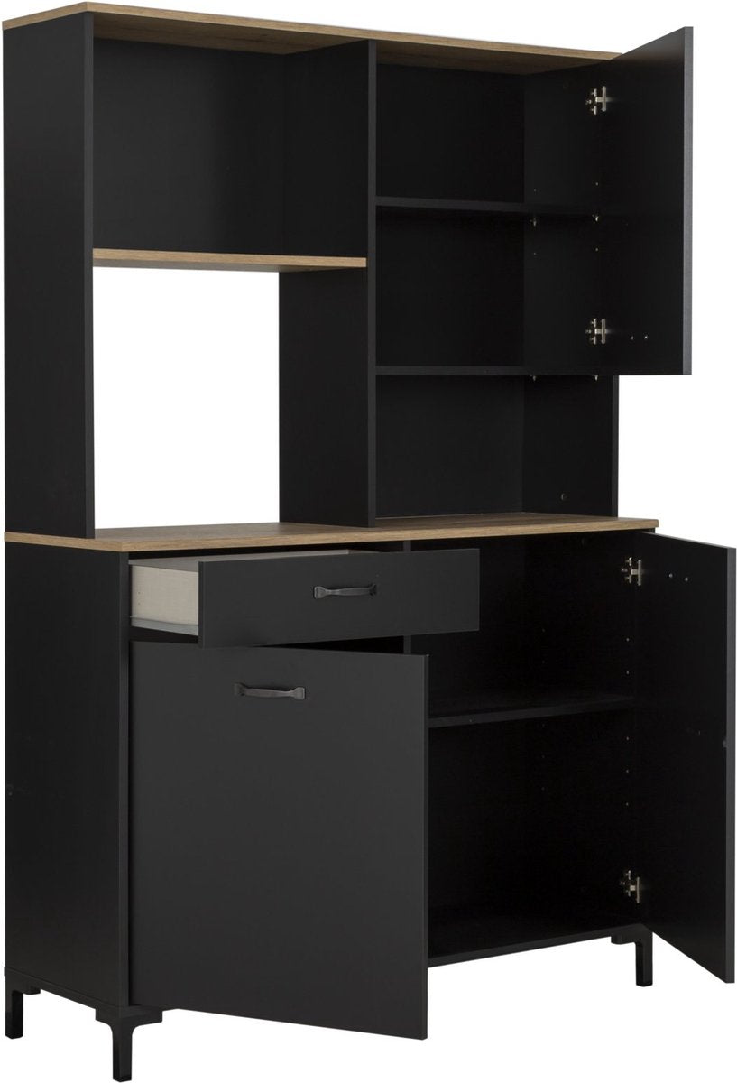 Opbergkast - keukenbuffet 120cm 1 lade 2 deuren  zwart