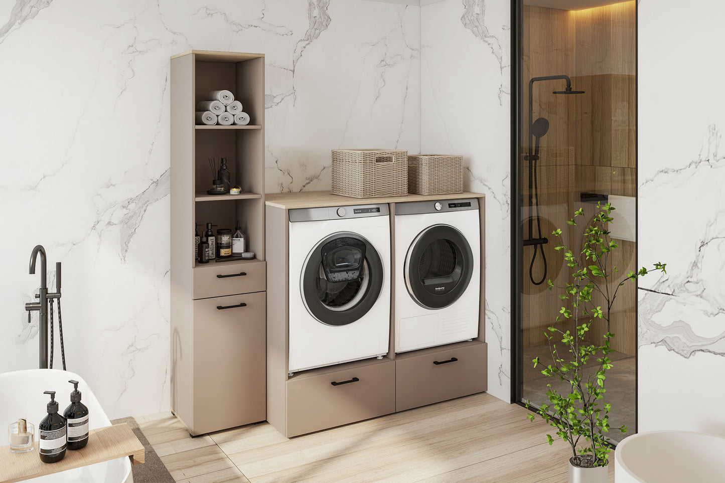 ROSA - Wasmachine en droger ombouw - 132 cm - Beige