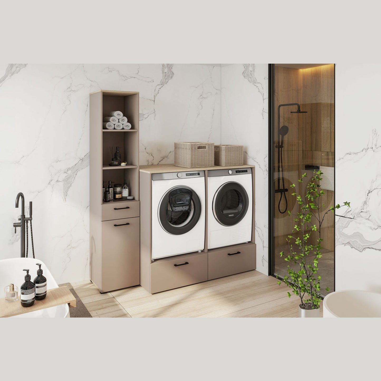ROSA - Wasmachine en droger ombouw - 132 cm - Beige