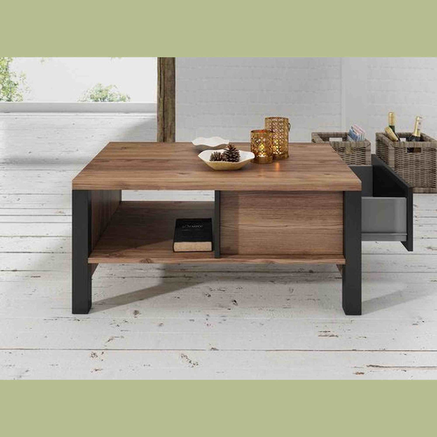 Salontafel Olivi - Zwart - Eiken - 90 cm