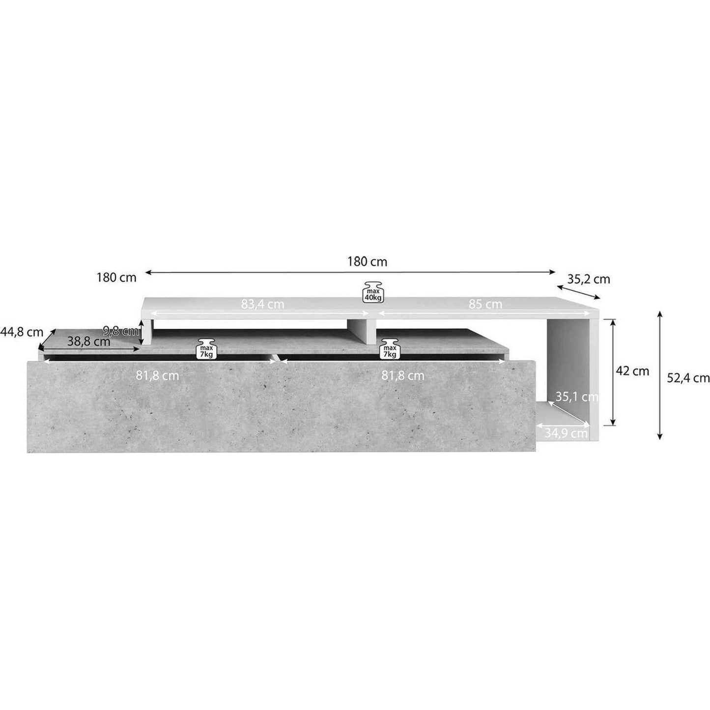 TV-Meubel Billo - Antraciet - 219 cm