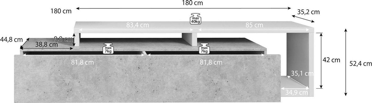 TV-Meubel Billo - Antraciet - 219 cm