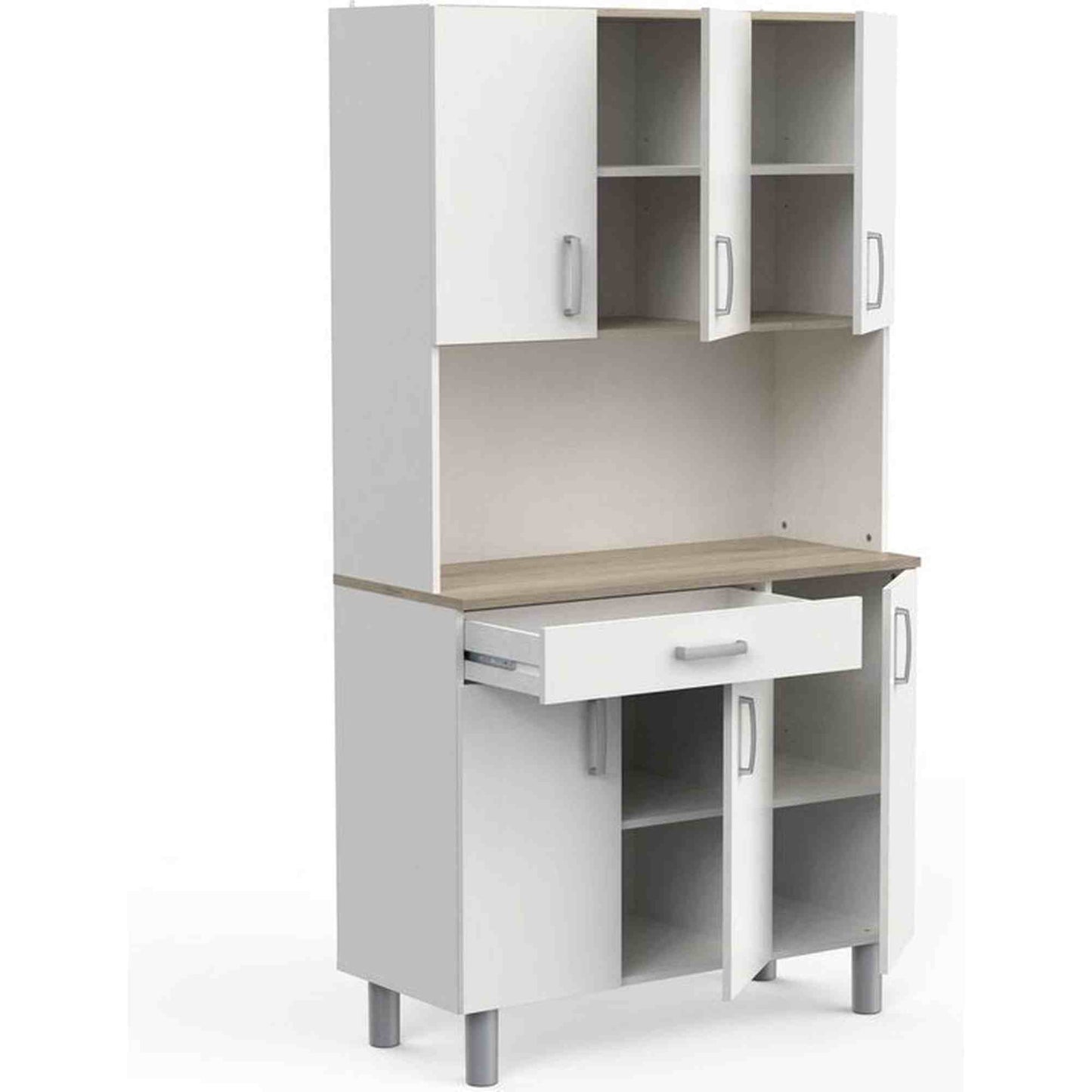 Keukenbuffet Trendy 6 deuren, 1 lade in witte melamine