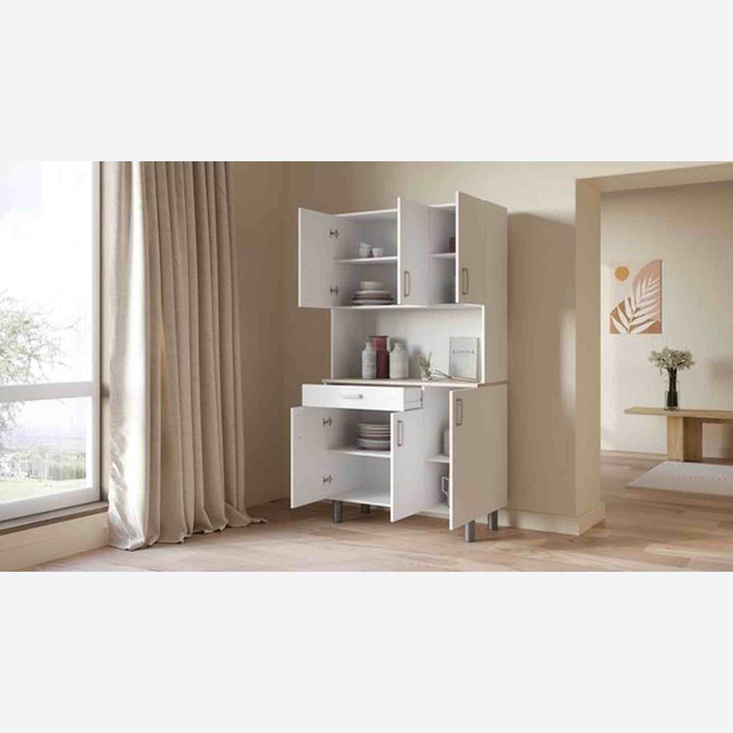 Keukenbuffet Trendy 6 deuren, 1 lade in witte melamine