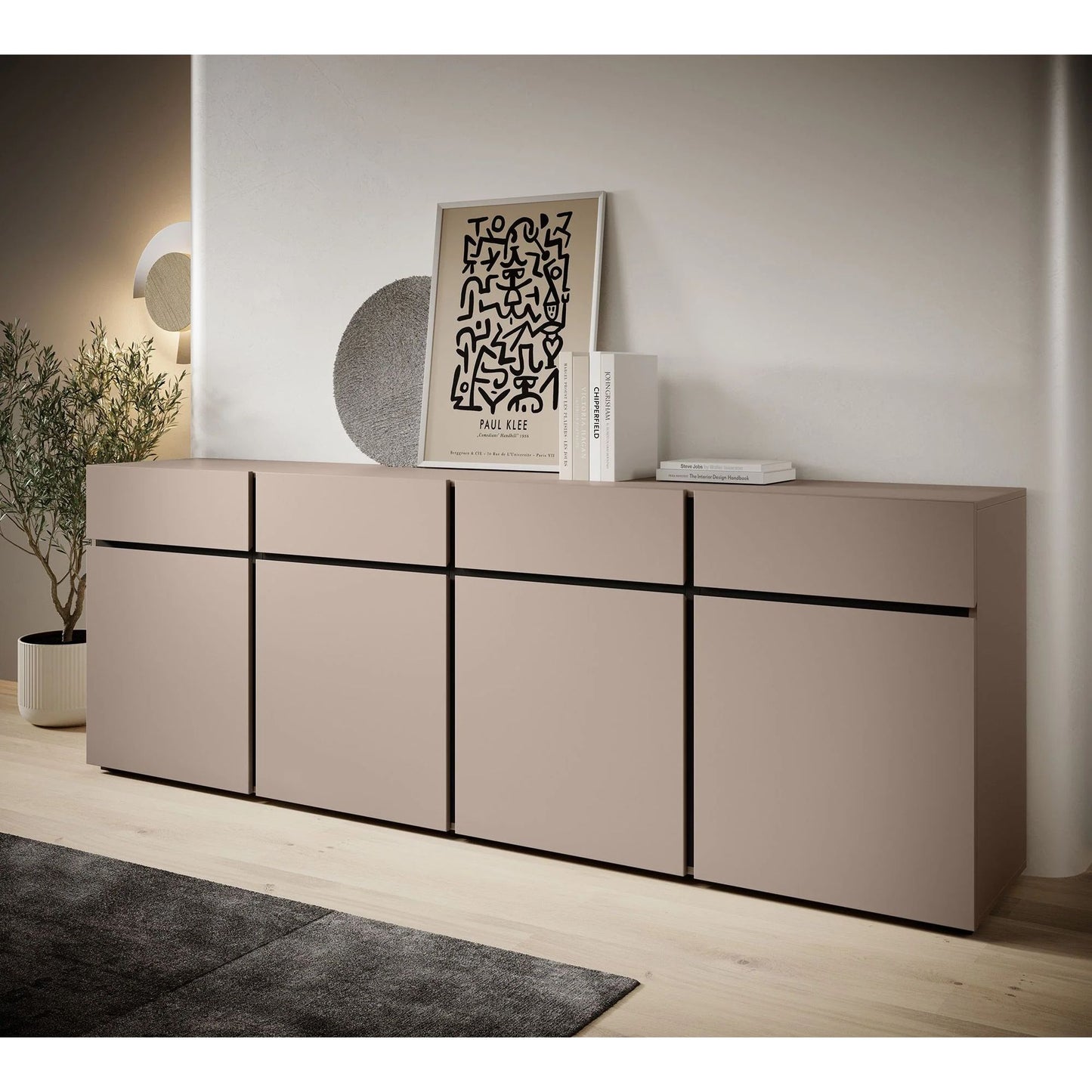 Dressoir Cain - Beige - Zwart - 225 cm